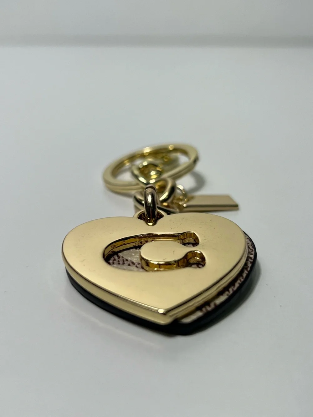 Coach Signature CC Monogram Logo Double Heart Bag Charm Keychain